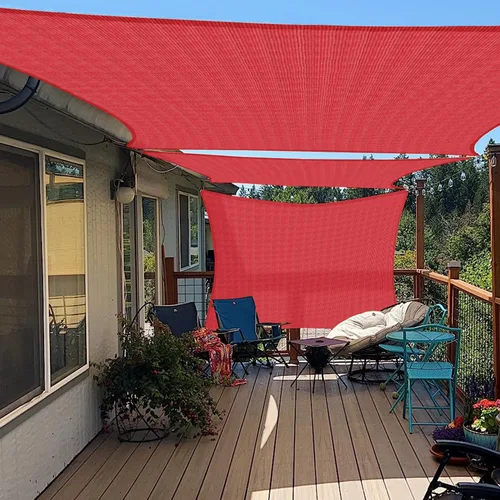 Vista 7 de E&K Sunrise - Toldo para exteriores, tipo vela, sombra, protección para rayos UV, Rojo