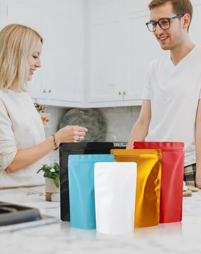 Vista 7 de FireKylin Paquete de 100 bolsas resellables con pie, bolsas a prueba de olores con cierre de cremallera de aluminio para embalaje