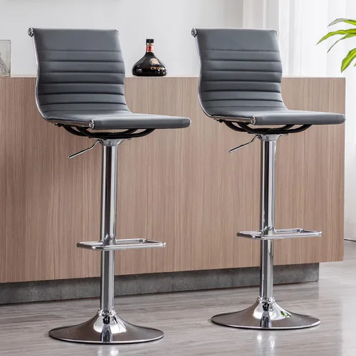 Vista 23 de LZAREAL Juego de 2 taburetes de bar de metal con altura ajustable, diseño moderno de piel sintética blanca sin brazos con base cromada para isla