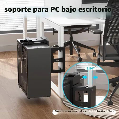 Vista 3 de Pholiten Soporte de CPU para debajo del escritorio, Soporte Universal de CPU para Pata de Escritorio, Soporte Colgante de Caja de Computadora