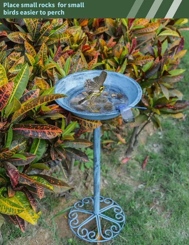 Vista 5 de Baños para pájaros para exteriores, 25.5 pulgadas de altura, comedero de Azul