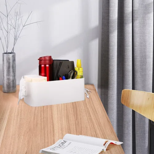 Vista 9 de Organizador de cesta colgante con ganchos para dormitorio, literas, estante para mesa de noche, soporte de almacenamiento para controles remotos