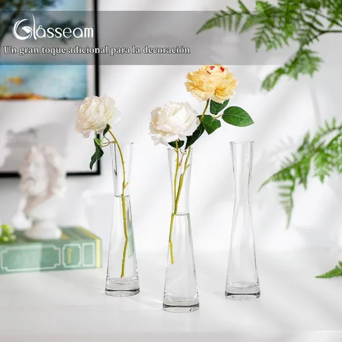 Vista 6 de Glasseam - Jarrones de cristal para flores: juego de jarrones pequeños y delgados transparentes de 6 piezas 7.8" Tall, Table Centerpieces for