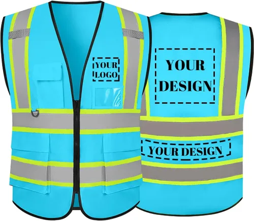 Vista 13 de Chaleco de seguridad reflectante de alta visibilidad con 5 bolsillos y cremallera clase 2 para adultos, unisex, ropa de trabajo de seguridad
