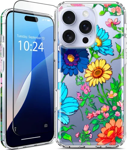 Vista 11 de Funda para iPhone 16, con protector de pantalla, linda para mujeres y niñas, funda protectora de grado militar de 10 pies para iPhone 16, funda