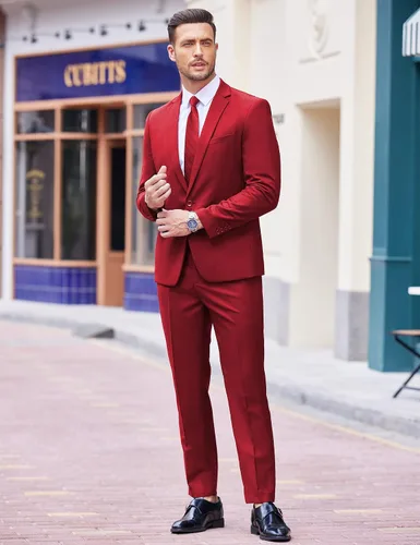 Vista 3 de COOFANDY Trajes de 2 piezas para hombre, chaqueta de dos botones, esmoquin, pantalón de traje ajustado