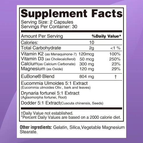 Vista 6 de EuBone Suplemento para la salud ósea con calcio y magnesio, vitamina D3 K2 que apoya la densidad y la fuerza ósea, a base de plantas, sin gluten