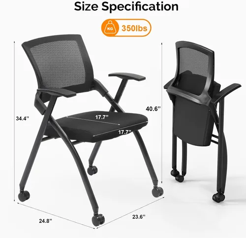 Vista 2 de Karl home Silla de oficina plegable ergonómica con cojín grueso, cómoda silla de oficina plegable con brazos y ruedas para reuniones de oficina