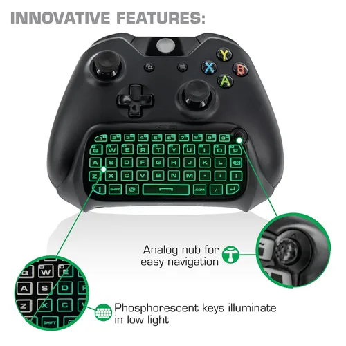 Vista 4 de Nyko Type Pad - Chat Pad Message Keyboard with Glow in the Dark Keys and 3.5mm Jack for Xbox One Wireless Controller