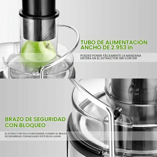 Vista 8 de COSTWAY Extractor de jugo, máquina exprimidora de acero inoxidable de boca ancha de 2.953 in, ajuste de 2 velocidades, máquina exprimidora de alta