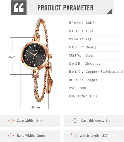 Vista 6 de SKMEI Women Watches Bracelet Diamond Ladies Female Small Rose Gold Fashion Luxury Thin Waterproof Analog Quartz Casual Girls Wife Gifts Silver Wrist