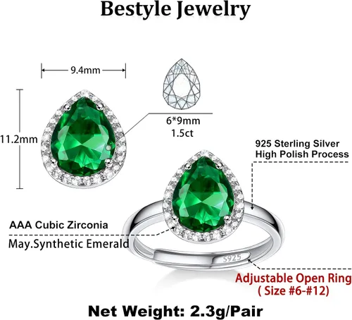 Vista 7 de 925 Sterling Silver Birthstone Rings for Women Girls with Clear 2ct HeartRoundTeardropSquare Crystal, Solitaire Diamond Halo Open Bands Cubic