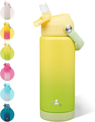 Vista 55 de Konokyo - Botella de agua deportiva aislada de acero inoxidable de 18 onzas con tapa con popote Black; BPA-free, leak-proof sports bottle with