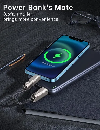 Vista 2 de SHEZI [Actualizado 2.0] 4-en-1 Cable USB C Corto 60W 0.6 Pies Carga Rápida [Sincronización de Datos 480Mbps] Cargador Combo de Cordón Plano Trenzado