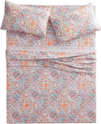 Vista 3 de Wake In Cloud - Sábanas bohemias, 100% algodón, juego de sábanas de 4 piezas, ropa de cama estética con estampado de cachemira bohemio hippie