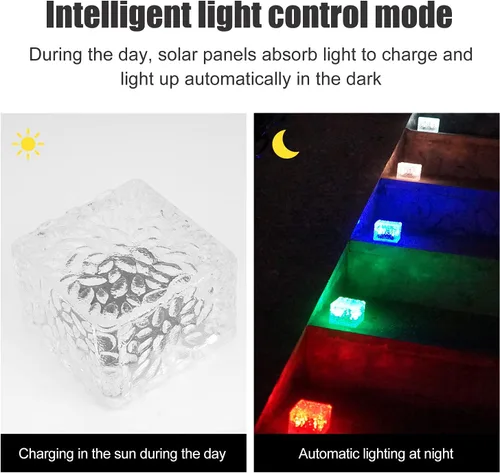 Vista 2 de Luces de pavimentación solares para bordes de paisaje, 1 paquete, adoquines cuadrados de luz que cambian de color para patio exterior, ladrillos