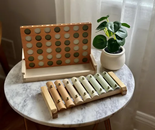 Vista 2 de Paquete de xilófono de madera y cuatro en una fila, juegos Montessori-Estéticos, ideas de juguetes de aprendizaje y desarrollo para niños pequeños