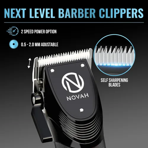 Vista 2 de NOVAH Grooming - Cortapelo profesional para hombres, juego de cortapelos y recortadores para barbero, cortapelos inalámbrico para hombres, kit