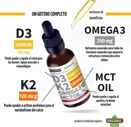 Vista 3 de NUSAVA Paquete de gotas líquidas D3 K2 con sabor a fresa y gotas líquidas D3 K2 con sabor a vainilla, potentes vitaminas líquidas para corazón