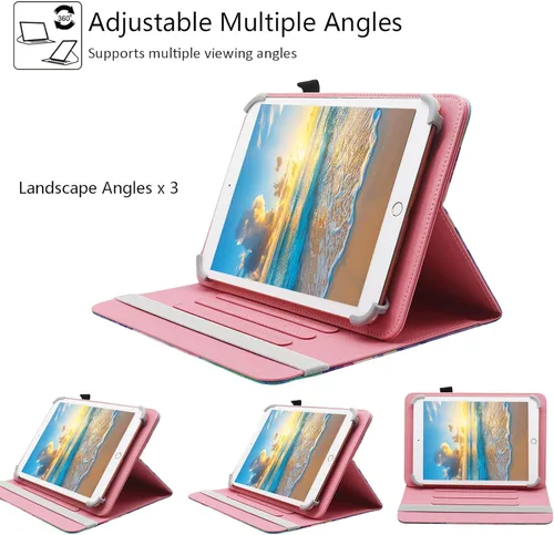Vista 4 de Funda universal para tablet Android de 10 y 10.1 pulgadas, Dluggs de piel sintética con rotación de 360 grados, soporte multiángulo