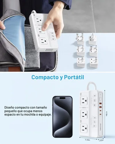 Vista 6 de VINTAR Convertidor de 220 V a 110 V, convertidor de voltaje de viaje de Blanco