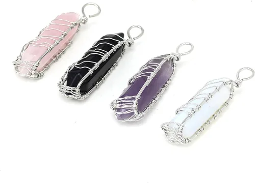 Vista 4 de Collar con colgante de alambre de piedra de cristal curativo punta hexagonal árbol de la vida joyería de reiki para mujeres y niñas PH18B ópalo
