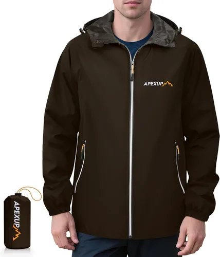 Vista 17 de APEXUP Chaqueta de lluvia empacable para hombre con cremallera reflectante, impermeable ligero, chaqueta de lluvia para hombre para deportes al aire