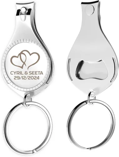 Vista 2 de Abrebotellas multifunción 4 en 1, cortauñas, recuerdos de boda, privado personalizado, plateado, regalos multiherramienta para hombres