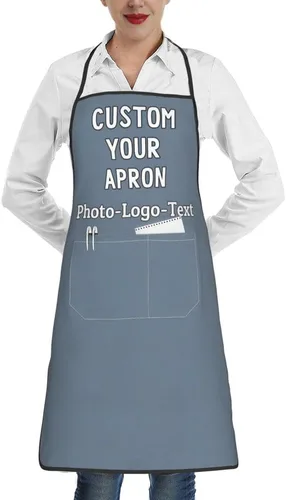 Vista 9 de Delantales personalizados para adultos, delantal personalizado con logotipo de foto, delantal impermeable con 2 bolsillos