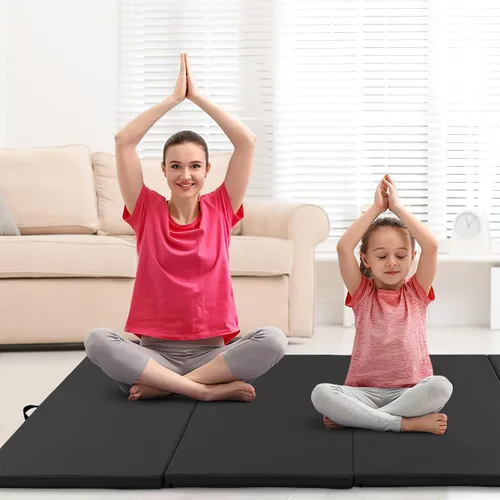 Vista 5 de Giantex 4'x10'x 2" Gymnastics Mat, 4-Panel Folding Aerobics Exercise Mat w/Hook & Loop Fastener, Carrying Handle, Portable Tumbling Mat for