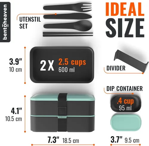 Vista 6 de Bentoheaven Lonchera Bento de alta calidad para adultos con compartimentos para mujeres y hombres, juego de utensilios, palillos y recipiente