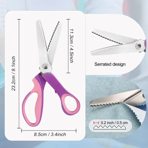 Vista 4 de Tijeras dentadas para corte de tela, tijeras en zigzag, tijeras para álbumes de recortes con borde decorativo para adultos, ideales para muchos