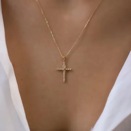 Vista 2 de IEFWELL Cross Necklace for Women Girls - Dainty Gold Silver Cross Necklace Gold Necklace for Women Trendy Simple Sideways Layered CZ Cross Necklaces