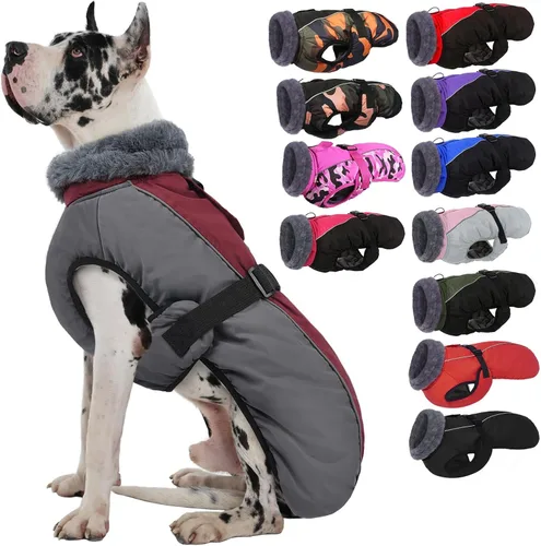 Vista 16 de IECOii - Abrigo extracálido para perro, chaqueta reflectante ajustable, invernal, suave, cuello alto, hebilla, forro de vellón, para clima frío
