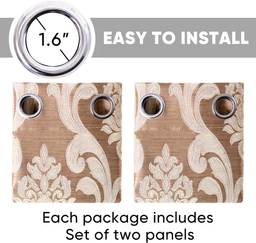 Vista 7 de NAPEARL Cortinas de damasco para sala de estar, cortinas de jacquard gótico con patrones florales, cortinas beige para dormitorio de 63 pulgadas