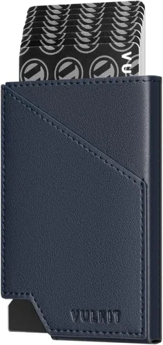 Vista 19 de VULKIT Cartera de tarjetas desplegable con bloqueo RFID, funda delgada de aluminio para tarjetas bancarias con bolsillo para dinero de negocios