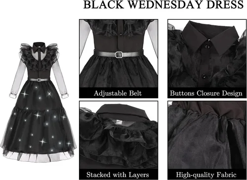 Vista 4 de Disfraz iluminado para niñas, disfraces de Halloween con cinturón, collar, calcetines, banda para el cabello, varita