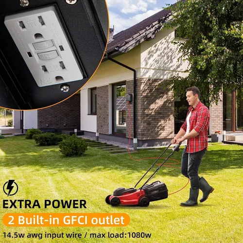 Vista 2 de Nigaut Luz de porche del atardecer al amanecer con salida GFCI, moderna lámpara LED de pared para exteriores con toma incorporada, aplique