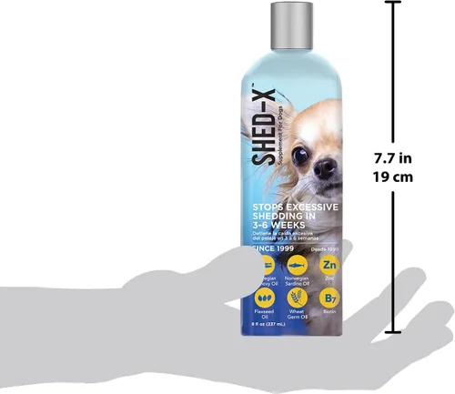 Vista 3 de Suplemento líquido Shed-X para perros, 8oz – 100% natural – Ayuda a reducir la muda de pelo en perros, aceite de pescado para perros que apoya