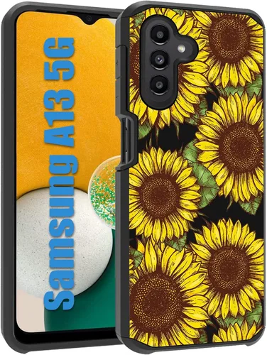 Vista 7 de Funda para Galaxy A13 5G, 2 en 1 híbrida de policarbonato duro y silicona suave, resistente, doble capa, a prueba de golpes, funda de protección