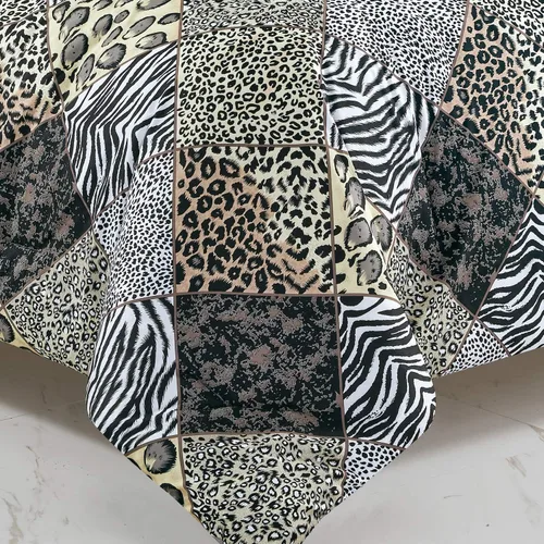 Vista 4 de WPM - Edredón de 2 piezas con estampado de animales y funda de almohada, ropa de cama tamaño individual, diseño de leopardo, cebra, jirafa, selva