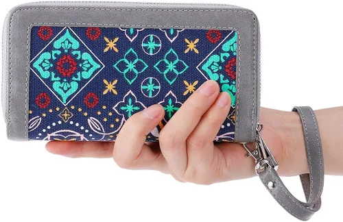 Vista 7 de HAWEE - Cartera para teléfono celular, con dos cierres y correa larga extraíble para la muñeca, para mujer