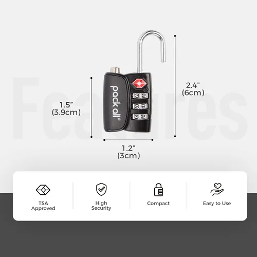 Vista 7 de pack all Cerradura de equipaje aprobada por la TSA, indicador de inspección, cuerpo de aleación, candados de combinación de 3 dígitos, cerradura