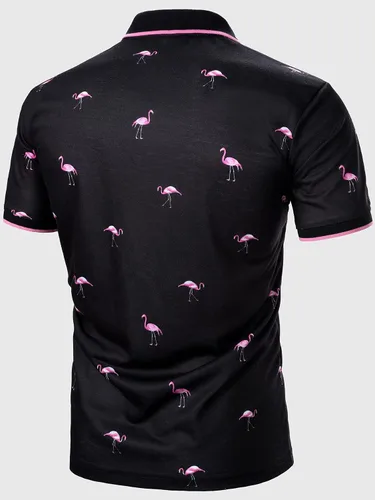 Vista 2 de Floerns Polo casual de manga corta para hombre, cuello de contraste, media solapa