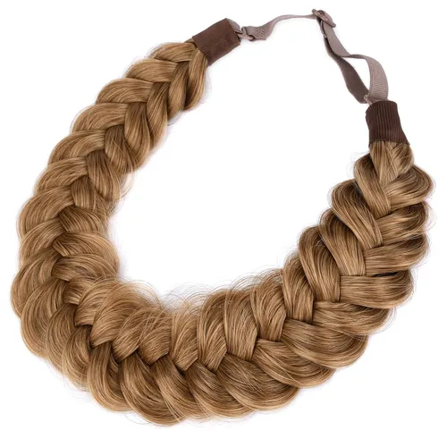 Vista 9 de Diadema ancha y despeinada de 2 mechones de cabello sintético trenzado, accesorio de belleza para mujeres y niñas, 62g/2.1 oz (caoba)