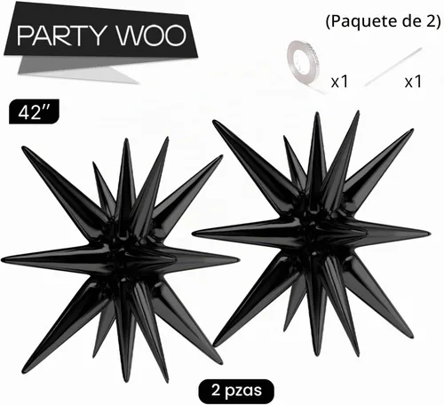 Vista 4 de PartyWoo Black Star Spike Balloons 2pcs Explosion Foil Mylar Balloons Negro
