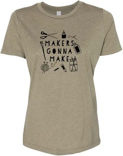 Vista 10 de Cute Women's Screen Printed Crew Neck Tee, Shirts With Sayings, Dusty Blue or Olive
