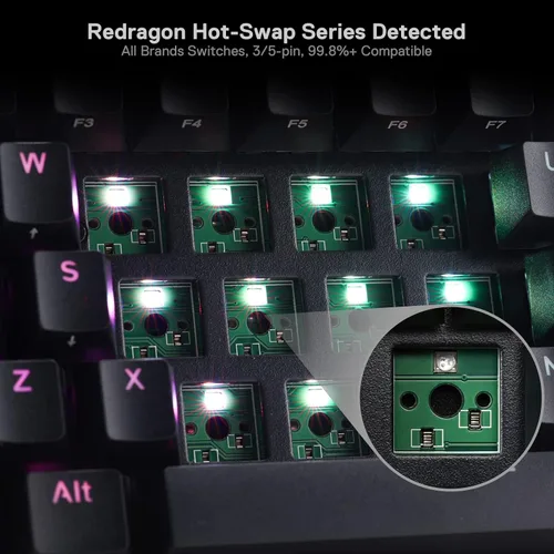 Vista 3 de Redragon K530 Pro Draconic - Teclado mecánico RGB 60% inalámbrico, Bluetooth2.4Ghzcable 3 modos 61 teclas teclado compacto para juegos con enchufe