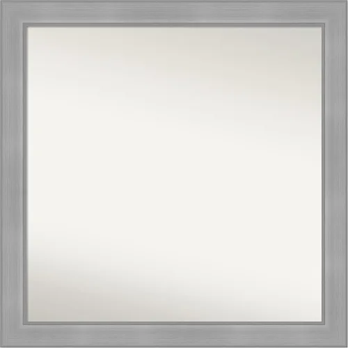 Vista 372 de Amanti Art Espejo de baño plateado para sobre el fregadero, 24 x 24 pulgadas, espejo cuadrado de peltre forjado a medida, marco de madera casual