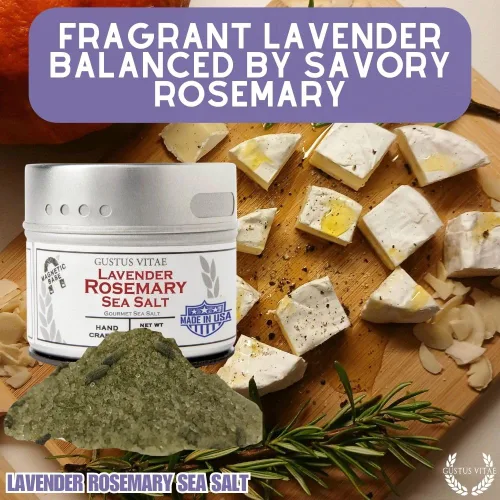 Vista 2 de Sal marina de romero y lavanda condimento gourmet Todo natural Sal de acabado artesanal Sin OMG, sin agentes antiaglomerantes Lote pequeño